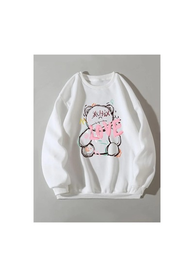 Magors Stıl-x Sevgililer Gününe Özel Love Baskılı Sevimli Ayıcık Desenli Oversıze Sweatshırt Beyaz Magors Stıl-x Sevgililer Gününe Özel Love Baskılı Sevimli Ayıcık Desenli Oversıze Sweatshırt Beyaz