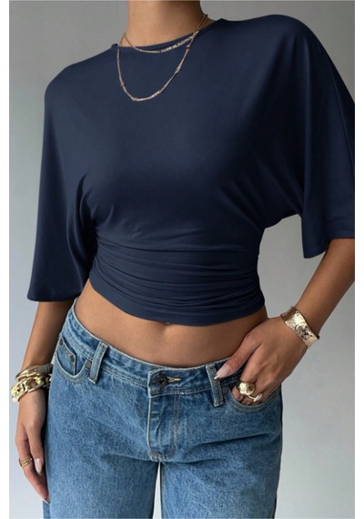 Cool Tarz Kadın Lacivert Crop Bluz Yarım Kol Salaş Fit Yüksek Bel Büzgülü Basic Tişört Lacivert Lacivert Cool Tarz Kadın Lacivert Crop Bluz Yarım Kol Salaş Fit Yüksek Bel Büzgülü Basic Tişört Lacivert Lacivert