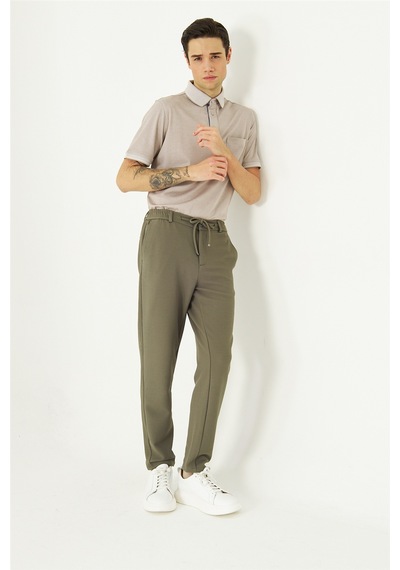 Haki Modern Kesim Bağcıklı Smart Casual Jogger Pantolon Haki