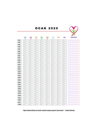 Diyabet Ölçüm Takip Çizelgesi Defteri A Kalite Özel Tasarım 12 Aylık 2025
