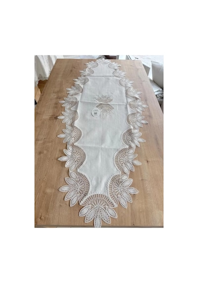 Salon Takımı Çeyizlik Krem Runner Set 5 Parça Keten Ranır Masa Konsol Sehpa Örtüsü Lady Bzckh1968 Çok Renkli