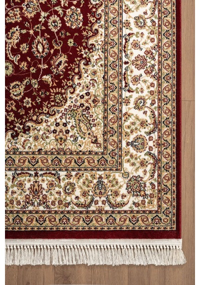 Cotto Home Fesane Fn001j Bordo Pamuk Taban Klasik Çerçeve Desenli Göbekli Salon Oturma Odası Halısı