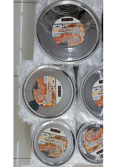 Abant Pizza Tepsi Tava Seti Delikli 28/32/36 Cm Paslanmaz Çelik Siyah