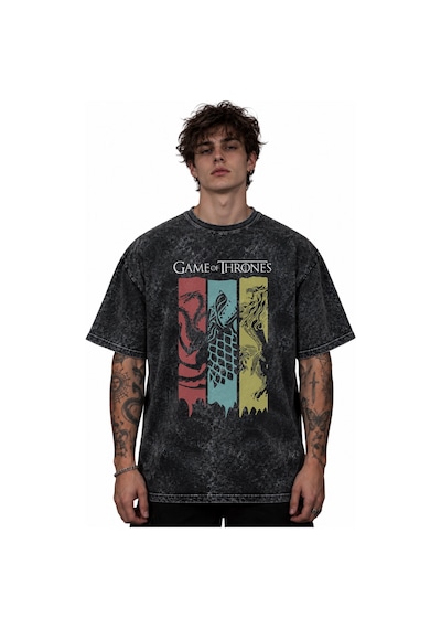 Game Of Thrones Efsane Dizi Baskılı Unisex Oversize Vintage Yıkam Siyah