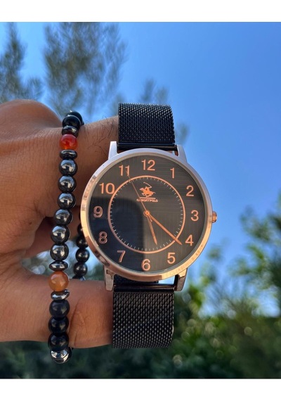 Hasır Siyah Kordon Rose Kasa Erkek Kol Saati Bileklik Hediyeli Siyah/rose - 647399352 Bronz