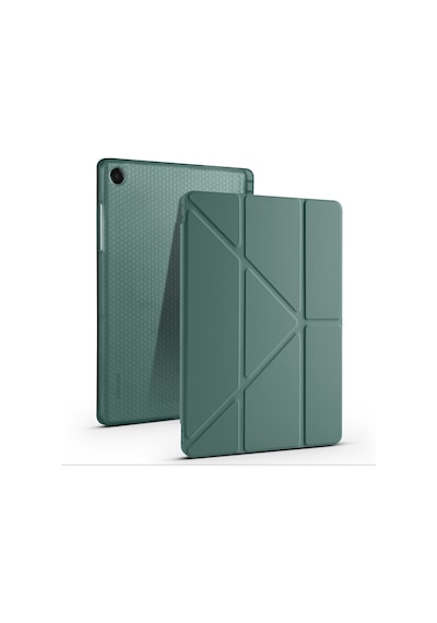 Galaxy Uyumlu Tab A11 Plus Kılıf Mkst Tri Folding Kalem Bölmeli Standlı Kılıf - Koyu Yeşil Tablet Kılıfı
