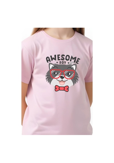 Fyk Kids Kız Çocuk Basic Awesome Boy Baskılı T-shirt Açık Pempe Açık Pembe