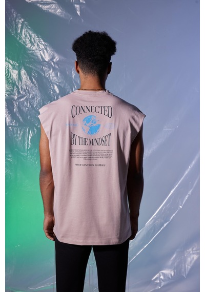 Woof Gym Connected By The Mindset Baskı Tank Top (Pudra)