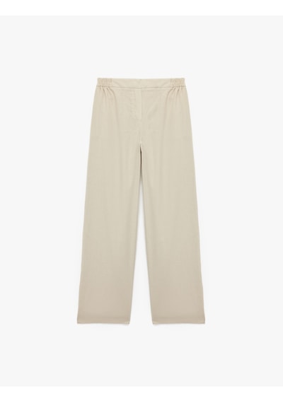 Koton Beli Lastikli Düz Bol Paça Keten Pantolon Bej 5sak40554pw Ekru