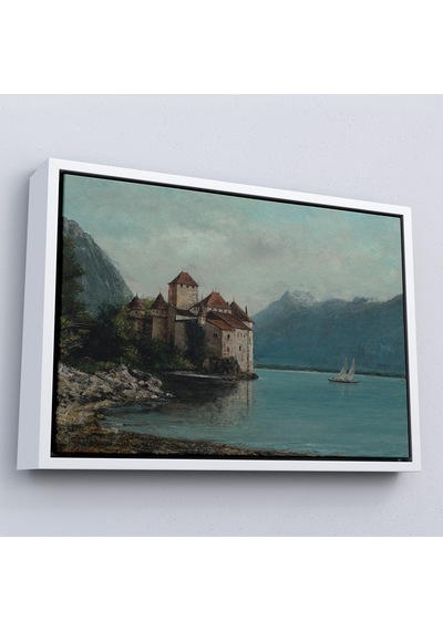 Çerçeveli Gustave Courbet - Cenevre Gölü'ndeki Chillon Kalesi Tablo-7094