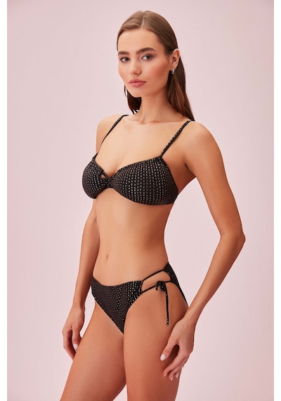 Suwen Line Lurex Yanı Bağcıklı Parlak Bikini Alt Sb254301312d1312 Çizgili Simli
