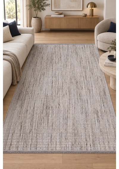 Vento Gri Vizon Özel Ölçü Salon Oturma Odası Halısı Robot Süpürge Uyumlu Kolay Temizlenebilir Polyester Loop Dokuma Gri/vizon