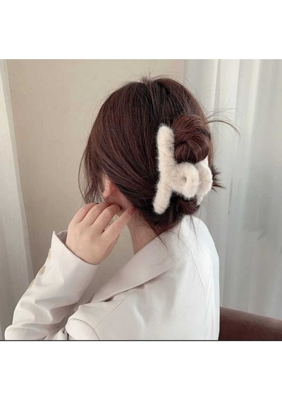 Peluş Yumuşak Tüylü Mandal Toka Beyaz