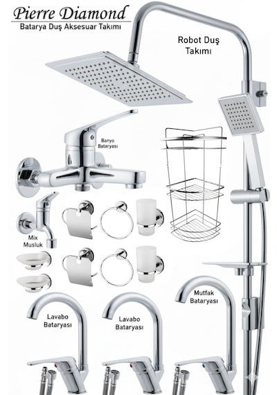 6901 Mutfak Lavabo Banyo Bataryaları Robot Duş Seti Aksesuarlar Siyah Beyaz Gold Krom Renkler Krom