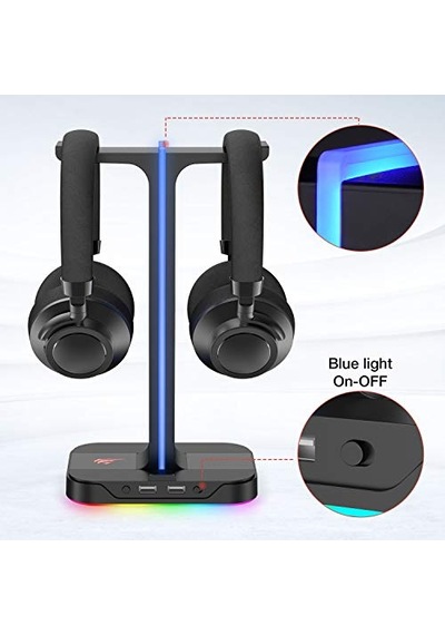 Havit Çift Kulaklık Askısı, 2 Usb Bağlantı Noktası, Rgb Kulaklık Tutucu, Oyuncular İçin, Pc İçin, Siyah Th650