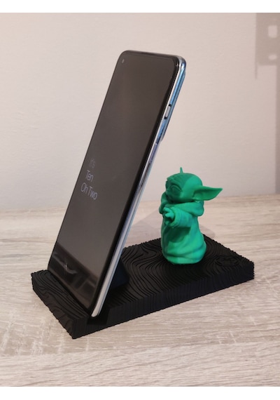 Star Wars Baby Yoda Grogu Figürlü Telefon Standı - Mandalorian Temalı Masaüstü Telefon Tutucu 13x7cm Siyah & Yeşil
