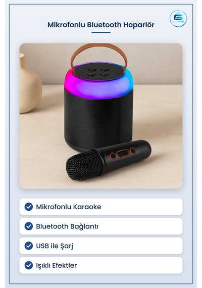 Bluetooth Hoparlör Karaoke Mikrofonlu Kablosuz Yuvarlak Usb Şarjl