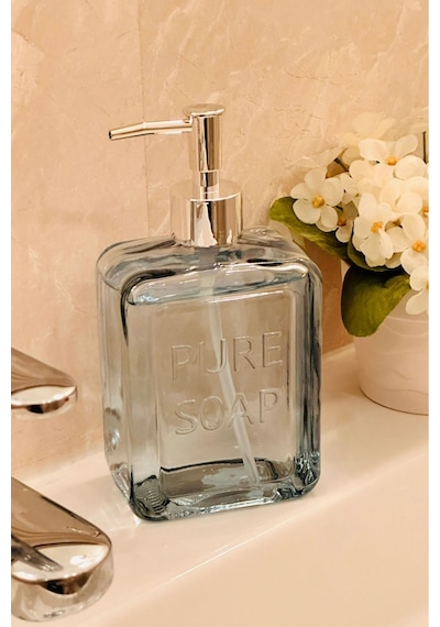 Makri Home Renkli Cam Sıvı Sabunluk, 500 Ml, Mavi Mavi