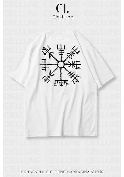 Nevermind Unisex Kadın Erkek Viking Pusula Vegvisir Baskılı Özel Tasarım Ov Beyaz