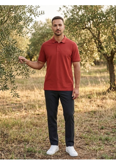 Maccali Erkek Kırmızı Yazlık Basic Polo Yaka Tişört