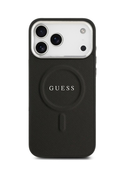 Apple Uyumlu iPhone 17 Pro Max  Kılıf Guess Lisanslı M-safe Özellikli Klasik Yazı Logolu Pu Kapak Siyah Siyah