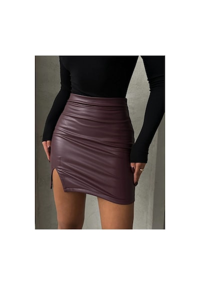 Verymoda Suni Deri Miini Etek F1114 Bordo
