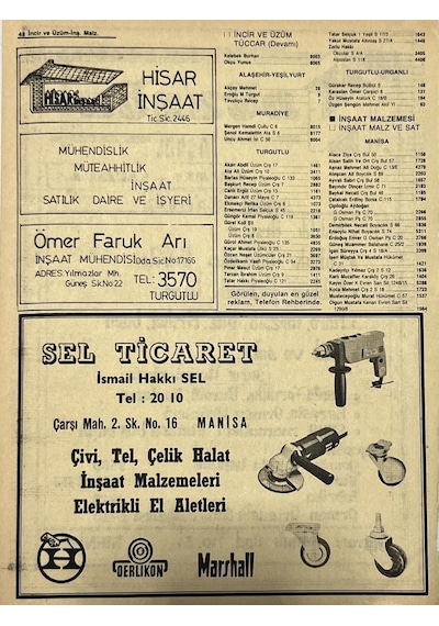Manisa 1987 Meslek Reklam İlanı Efemera S-47