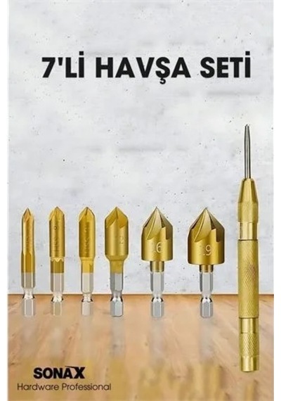 7'li Profesyonel Havşa Matkap Ucu Seti - Hss Titanyum Kaplı Ve Otomatik Nokta Zımba 722454