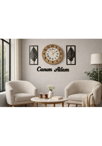 Duvar Saati 40 Cm Çiçekler 30 Cm Şık Konbin Ve Modern No30025 Ahşap