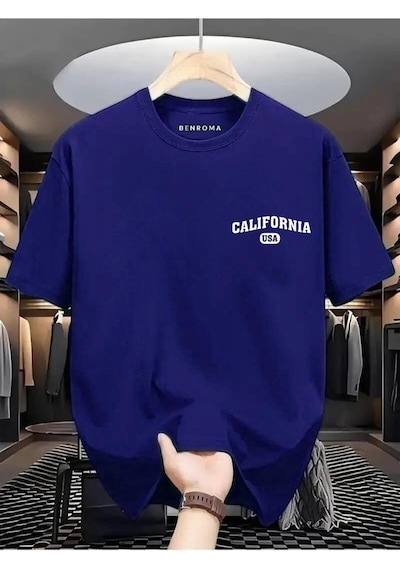 Calıfornia Usa Baskılı Oversize Tişört Saks Mavisi