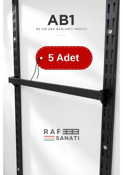 5 Adet - Ab1 60 Cm Ara Bağlantı Profili 10x30 Profil 40 Mm Hatve - Konik Dikme Uyumlu Mağaza Raf Askı Aparatı Siyah