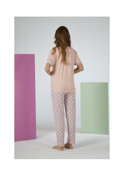 Estiva Kadın Kareli Alt Desenli Kısa Kollu Soft Pijama Takımı SOMON