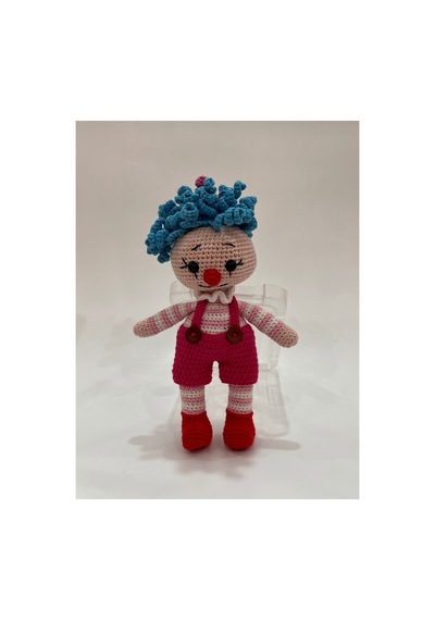 El Yapımı Organik Pamuk Amigurumi Palyaço Bebek 27 Cm Pembe