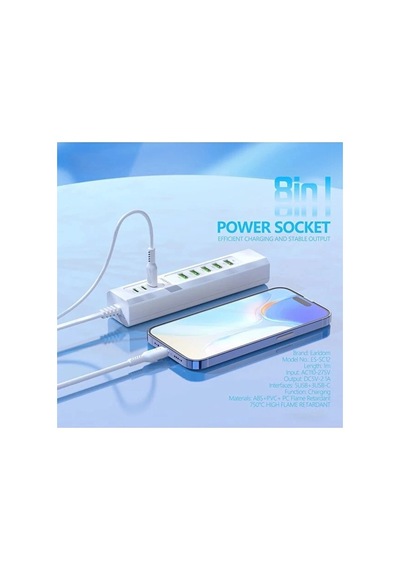 8 Portlu Çoklu Usb Şarj İstasyonu 5 Usb + 3 Type-c Masaüstü Çoklu Şarj Cihazı 1
