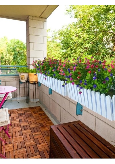 Yapay Çiçek Beyaz Çit Balkon Saksısı Renkli Mineli Şimşir Çiçekli 55 35cm