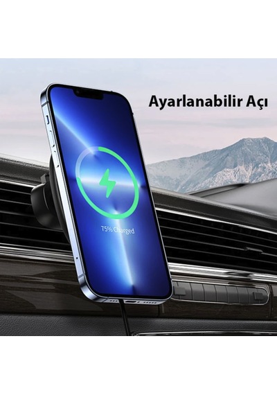 Hızlı Şarj Destekli Kablosuz Araç İçi Telefon Tutucu Havalandırmaya Takılan Araç İçi Kablosuz Şarj Tutucu
