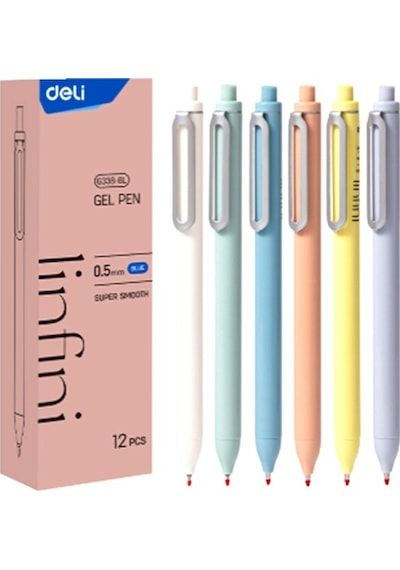 Deli İnfini Gel Pen Basmalı Karışık 0,5 İnce Uçlu Jel Kalem Mavi - 2 Adet Çok Renkli