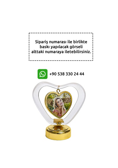 Kalpli Aşk Çemberi Fotoğraflı Ledli Abajur Kişiye Özel Fotoğraf Baskısı Şık Hediye Gold
