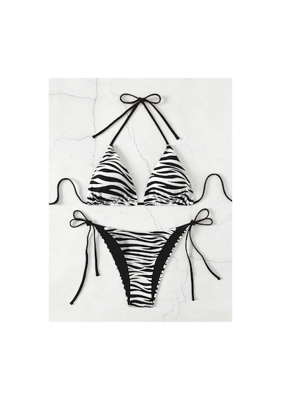Lilly Zebra Desenli Bikini Takımı Siyah Siyah