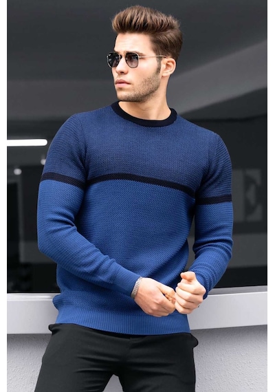 Madmext Madmext İndigo Renk Bloklu Erkek Kazak 4734-indigo İndigo