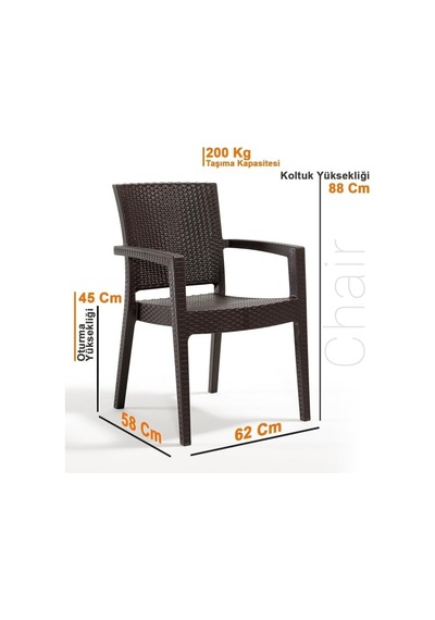 Troya Rattan Koltuk, 2'li Set, Kahverengi, 57 X 48 X 87 Cm