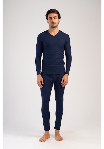 Yake Store Erkek Comfort V Yaka Uzun Kol Iclık Takım - Navy Blue Lacivert