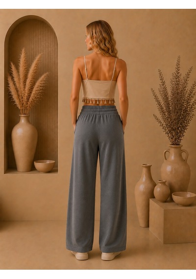 Mitodo.com Casual Örme Kumaş 2 Cepli Belden Ayarlamalı Pantolon Antrasit