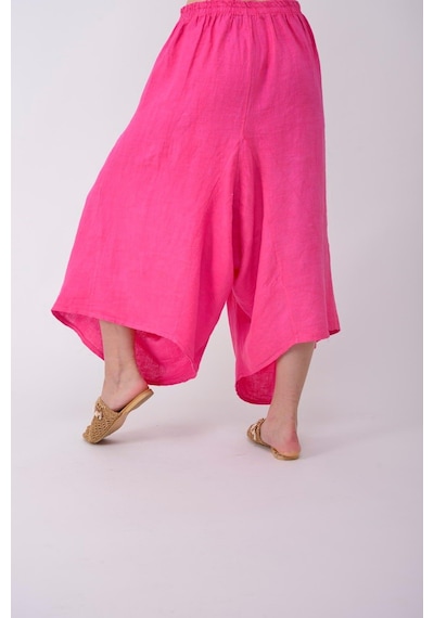Bohem Stil İtalyan Cepli Keten Şalvar Pantolon 36-48 Beden Arası -8746 Pembe