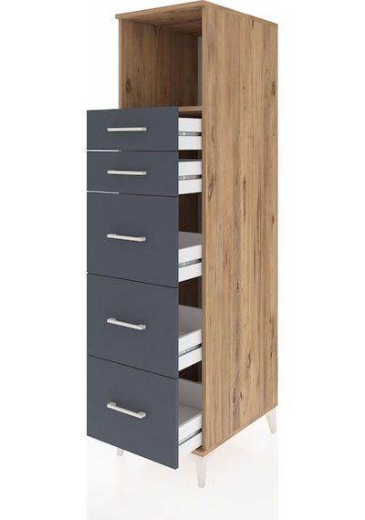 Kronos Dolap Tek Raflı 5 Çekmeceli 44x59x182 Çam-antrasit Atlas Çam