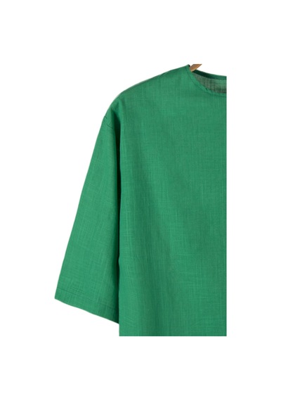 Erkek Yeşil Fakir Kol Keten T-shirt Yeşil