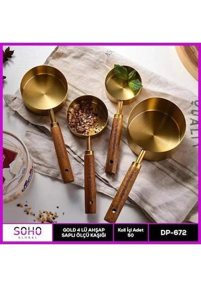 Gold 42lü Ahap Saplı Ölçü Kaşığı Çok Renkli