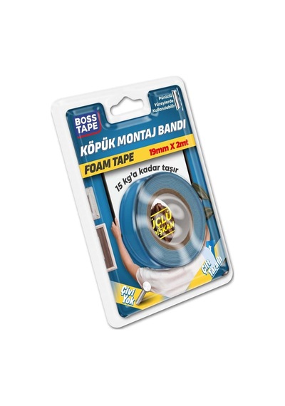 Boss Tape Çift Tarafli Köpük Aksesuar Montaj Bandi 15 Kg, 19 Mm X 2 Metre Boyut