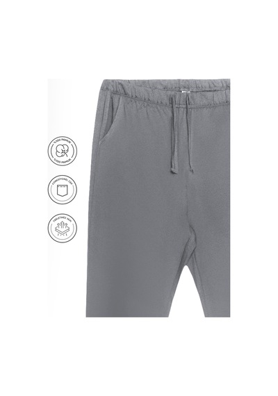 Elemge %100 Pamuk Compact Penye Süprem Kadın Pijama Altı Cepli Regularfit Manşet Paça Esnek Gri Terletmez