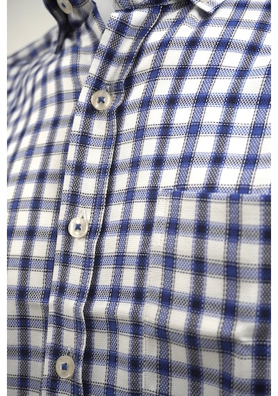 Elitpark Plaid Pattern Lacivert Pamuklu Cepli Uzun Kol Premium Erkek Gömlek